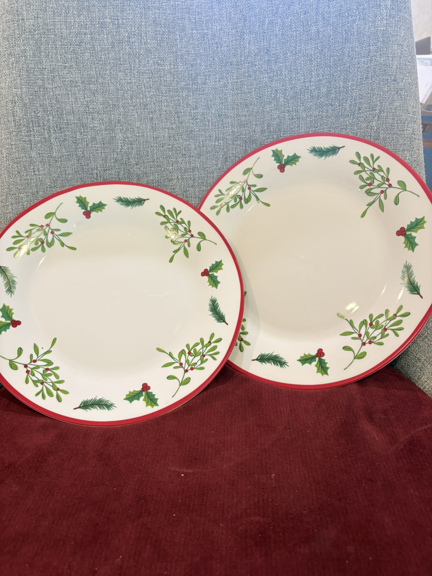 Set of 2 Plates Dinner Plates Christmas Holly Berries-10 1/2" 