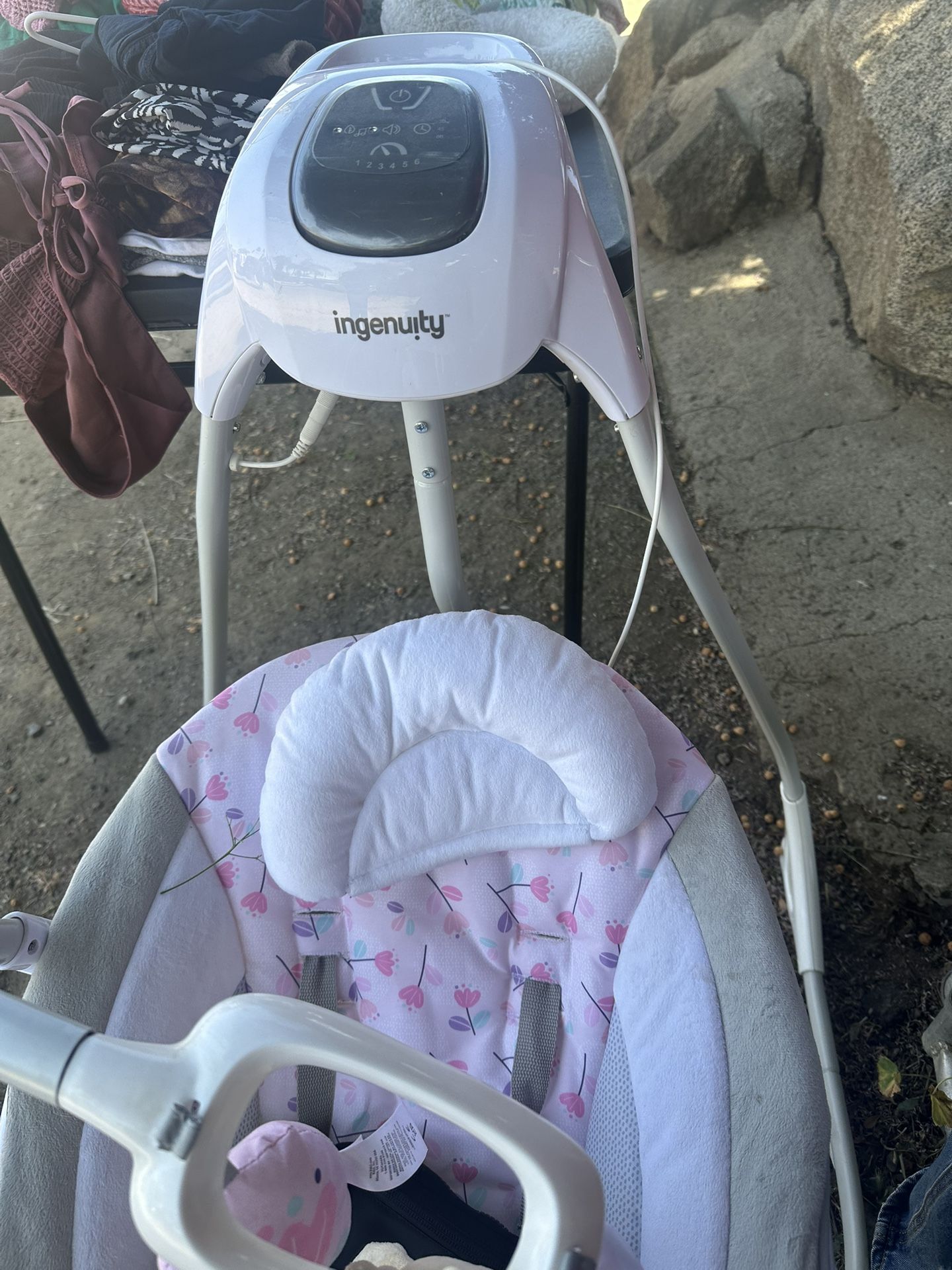 Babygirl Clothes, Crib, And Swing