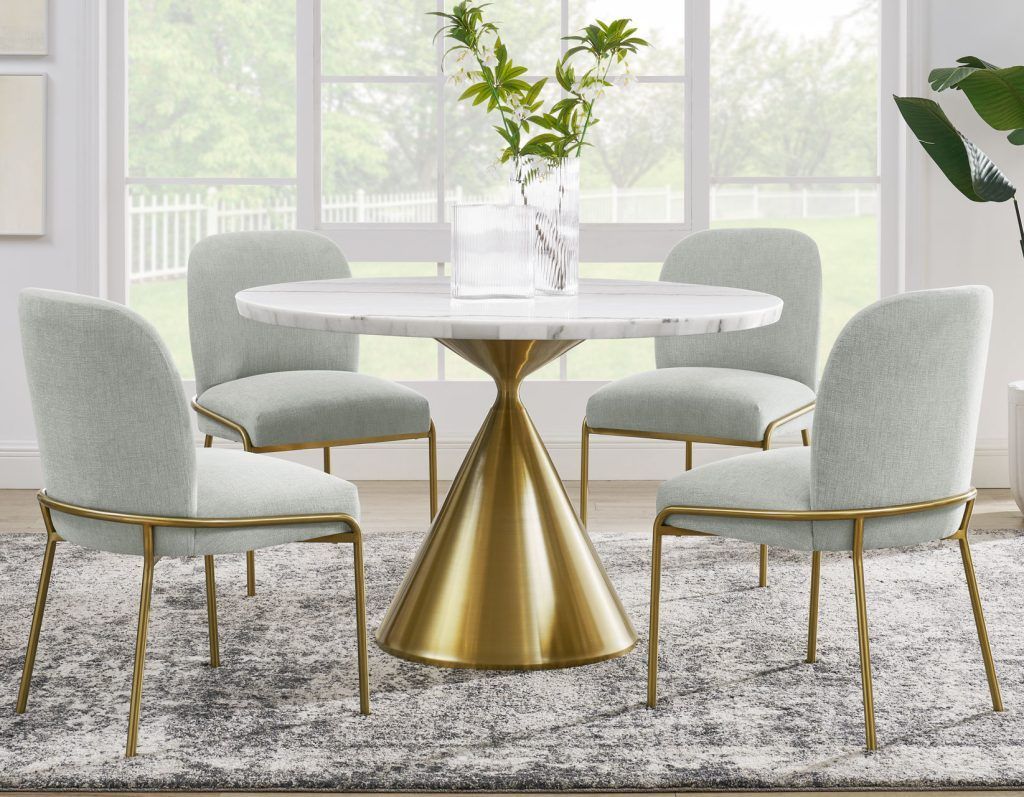 CD480 Conrad Piece 48″ Round White Marble Dining Set with Gold Base