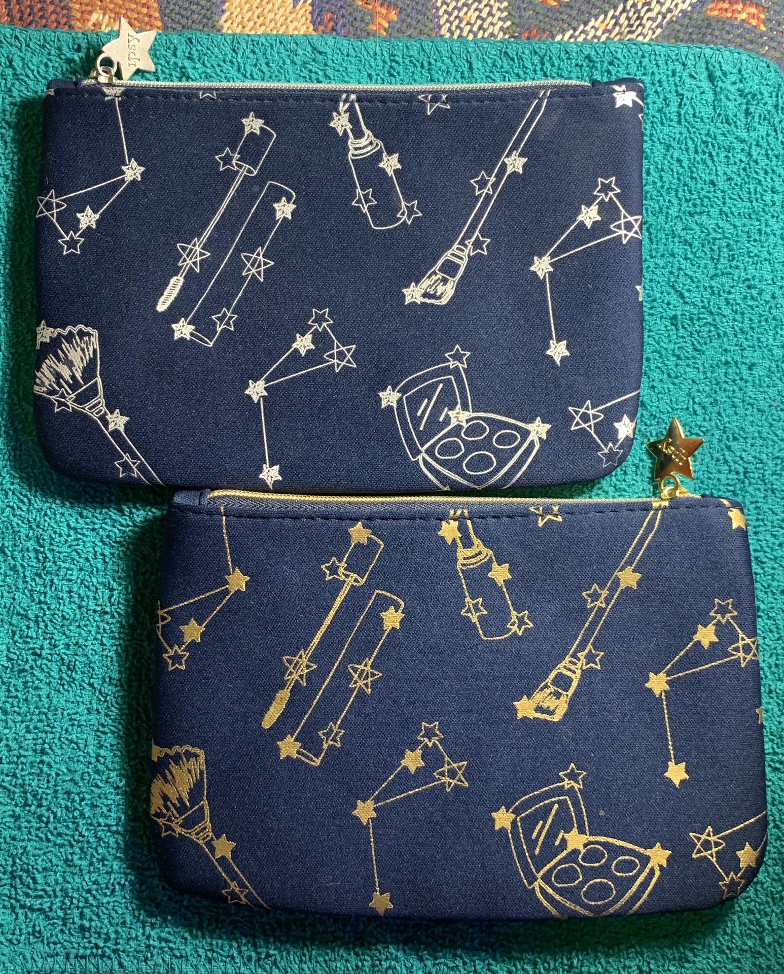 (2) Ipsy Constellation Makeup Bags - Navy & Gold/Silver