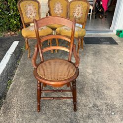 Vintage Solid Wood Hip Ladderback OG Finish Cane Seat Chair Victorian Eastlake 