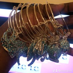 Soft Blue Charm Bangle Bracelet