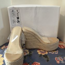 Women Wedge Espadrille Heel Platform Comfortable Transparent Sandals Lady Summer Shoes  Size 35 and fits as 34 1/2