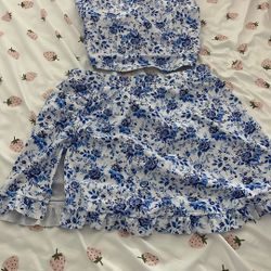 Cute blue flower print swim suit