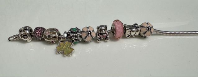 Authentic Pandora Sterling Silver Charm Bracelet with 10 Charms (Some Retired!)
