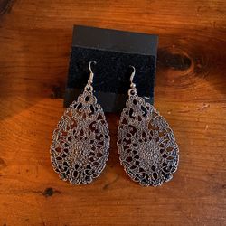 Textured Pewter Finish Pendant Earrings