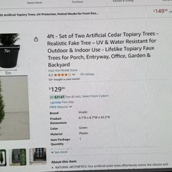 4’- Set of 2 Artificial Cedar Topiary Trees