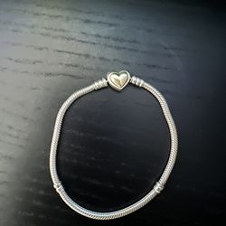Pandora 14k Gold Domed Heart Snake Chain Bracelet