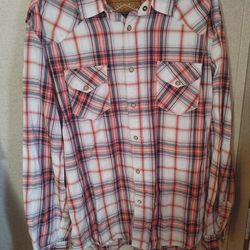 red camel mens long sleeve pearl snap Red plaid shirt size XL
