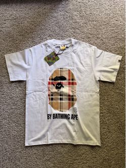 A Bathing Ape Medium White Short-Sleeve Logo T-Shirt - Plaid Ape Graphic