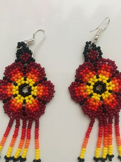 Flower Earrings Joyeria Artesanal Mexicana, Jewelry In Huichol Art