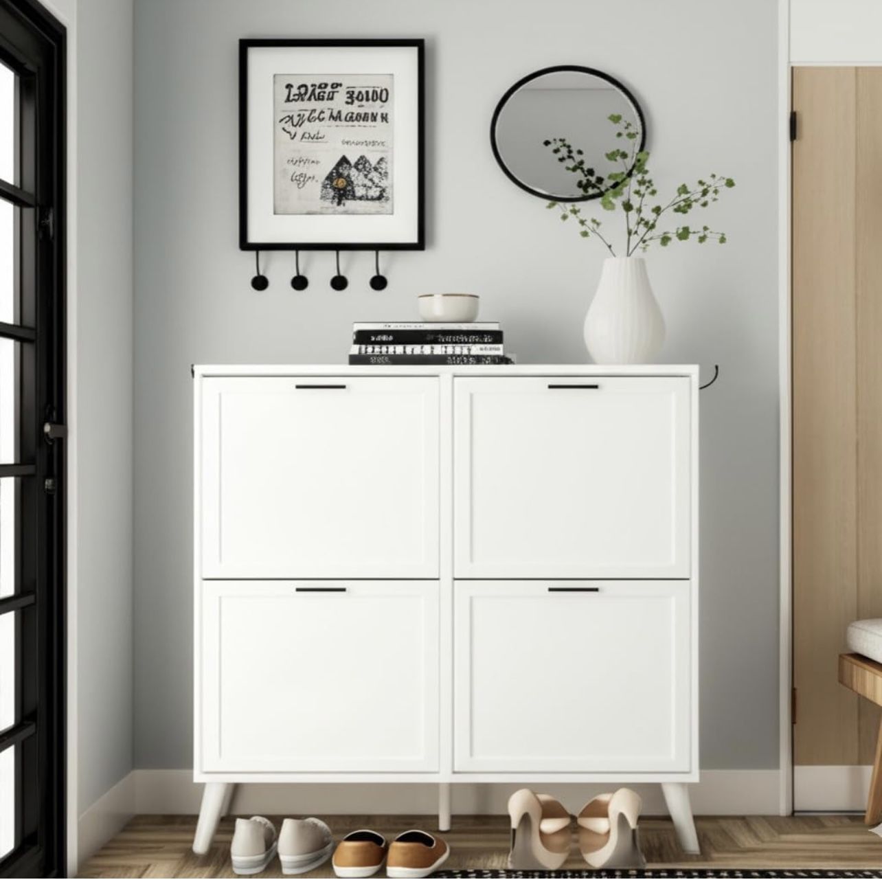 White Large Shoe Cabinet