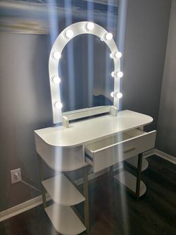 White Vanity Desk with Mirror