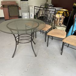 Round Glass Top Table, 4 Matching Chairs