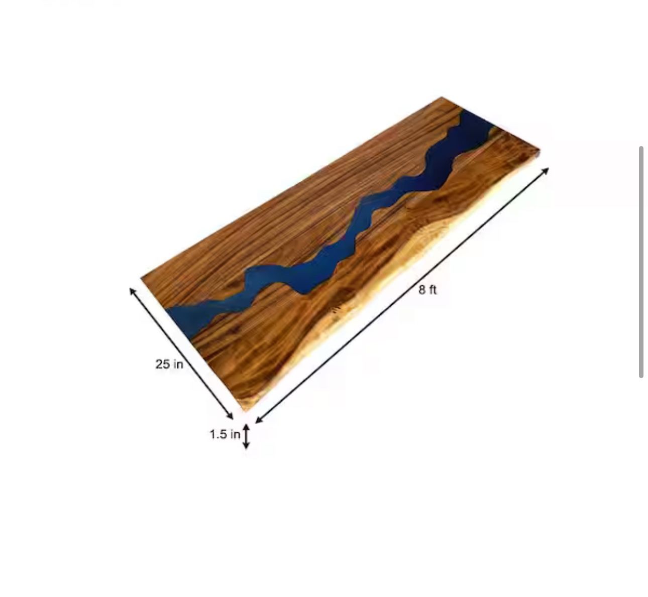 8 ft. L x 25 in. D UV Finished Saman Solid Wood Butcher Block Countertop With Live Edge and Blue Epoxy River
