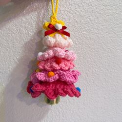 Handmade Crochet Christmas Tree Ornament Size L Pink