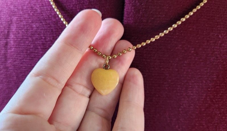 Yellow Quartz Heart Pendant Necklace