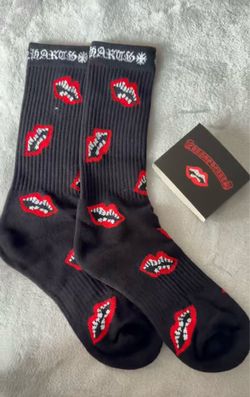 Chrome Hearts Black Lips Crew Socks