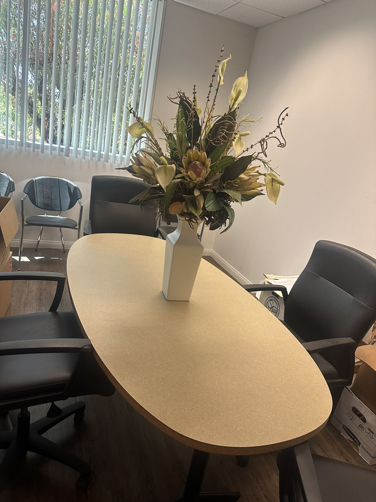 Conference Table, Chairs & Artificial Plants