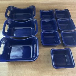 10 Pc Rachael Ray Blue Ombre Square Ramekins Baking Sauce (3)12 oz & (7) 3 oz(cash pick up only)