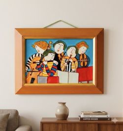 Ceramic art tile-puppy people style of Joyce Roybal-children playing asst instruments