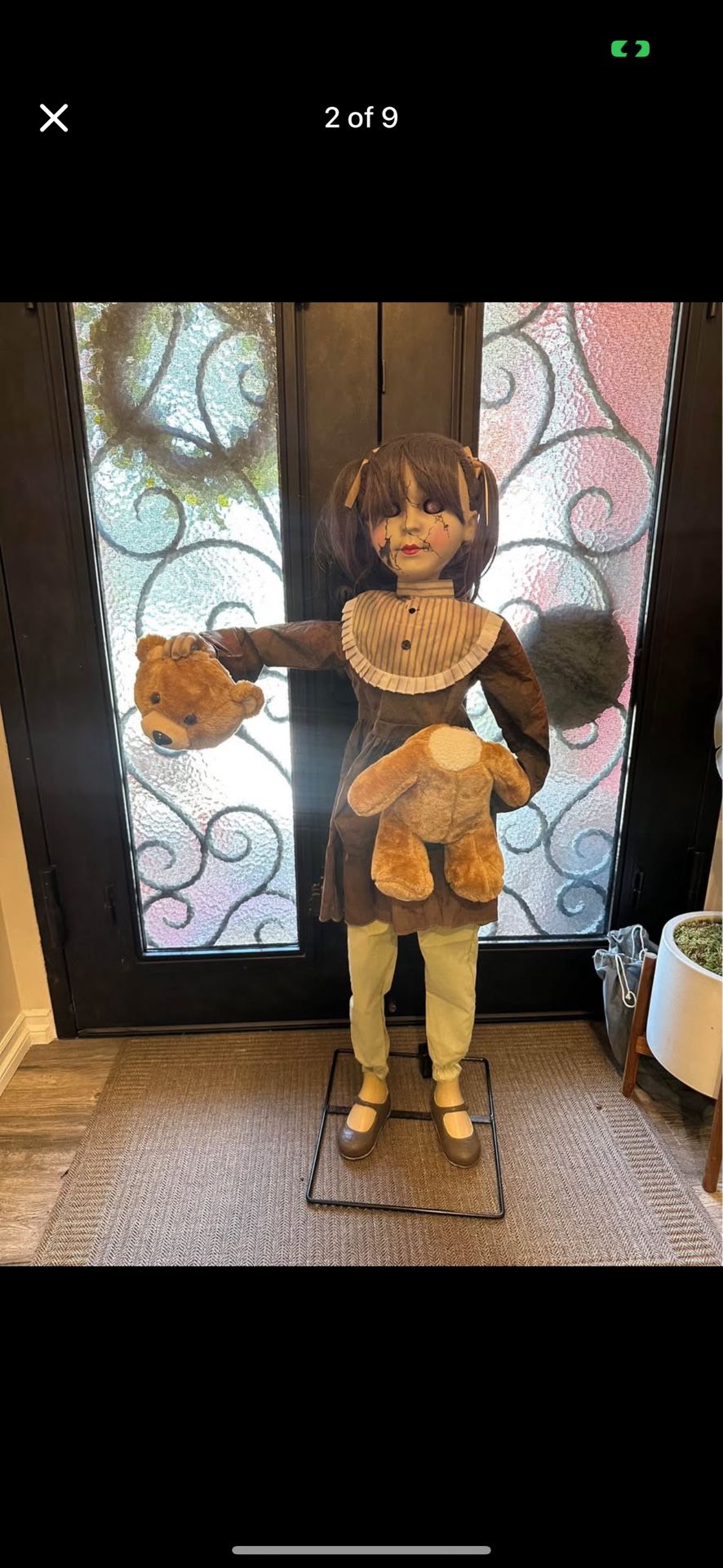 4.5 Foot Possessed Penny Halloween Animatronic Eyes Change & Light Up Rips Teddy Bears Head Off LIKE NEW In Box