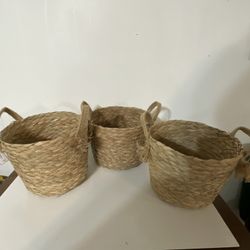 Three Straw Baskets 10” Diameter, 7” High