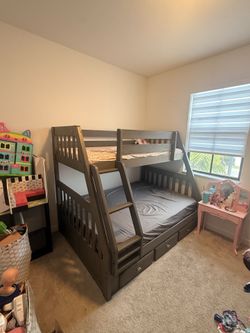 Grey wooden bunked