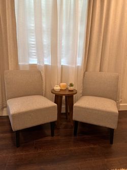 Two Gray Armless Accent Chairs