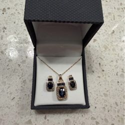 10k Gold Sapphire Necklace & Earring Set