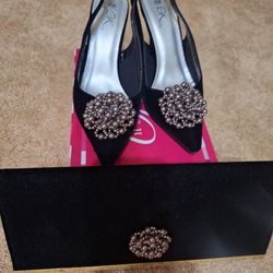 Women's Black Suede Shoes With Clutch Purse