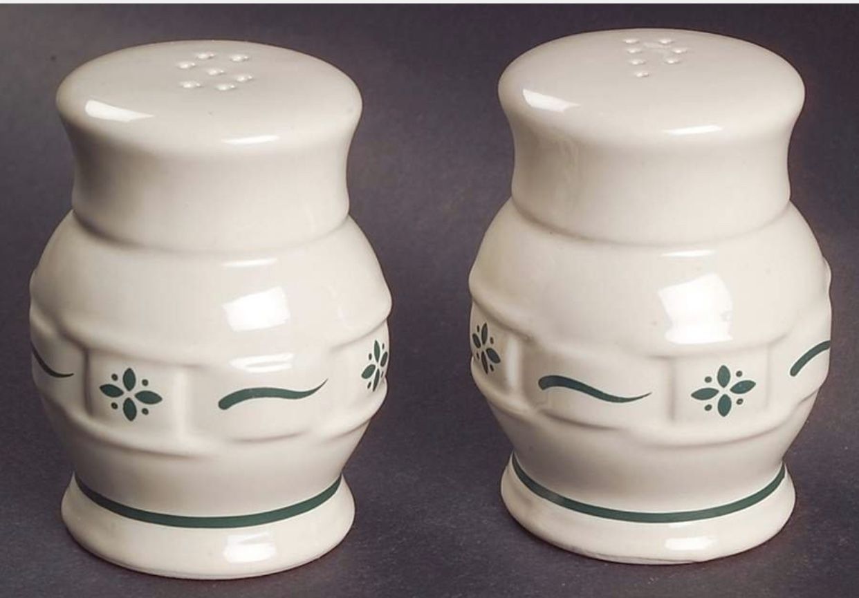 Longaberger Woven Traditions Green Salt & Pepper Shakers - Brand New