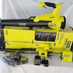 Brushless Cordless Battery String Trimmer and Leaf Blower Combo Kit with 4.0 Ah Battery and Charger