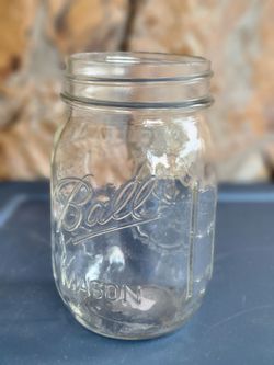Vintage 1960s Ball Sculptured Clear Glass Pint Mason Jar-Embossed Fruit