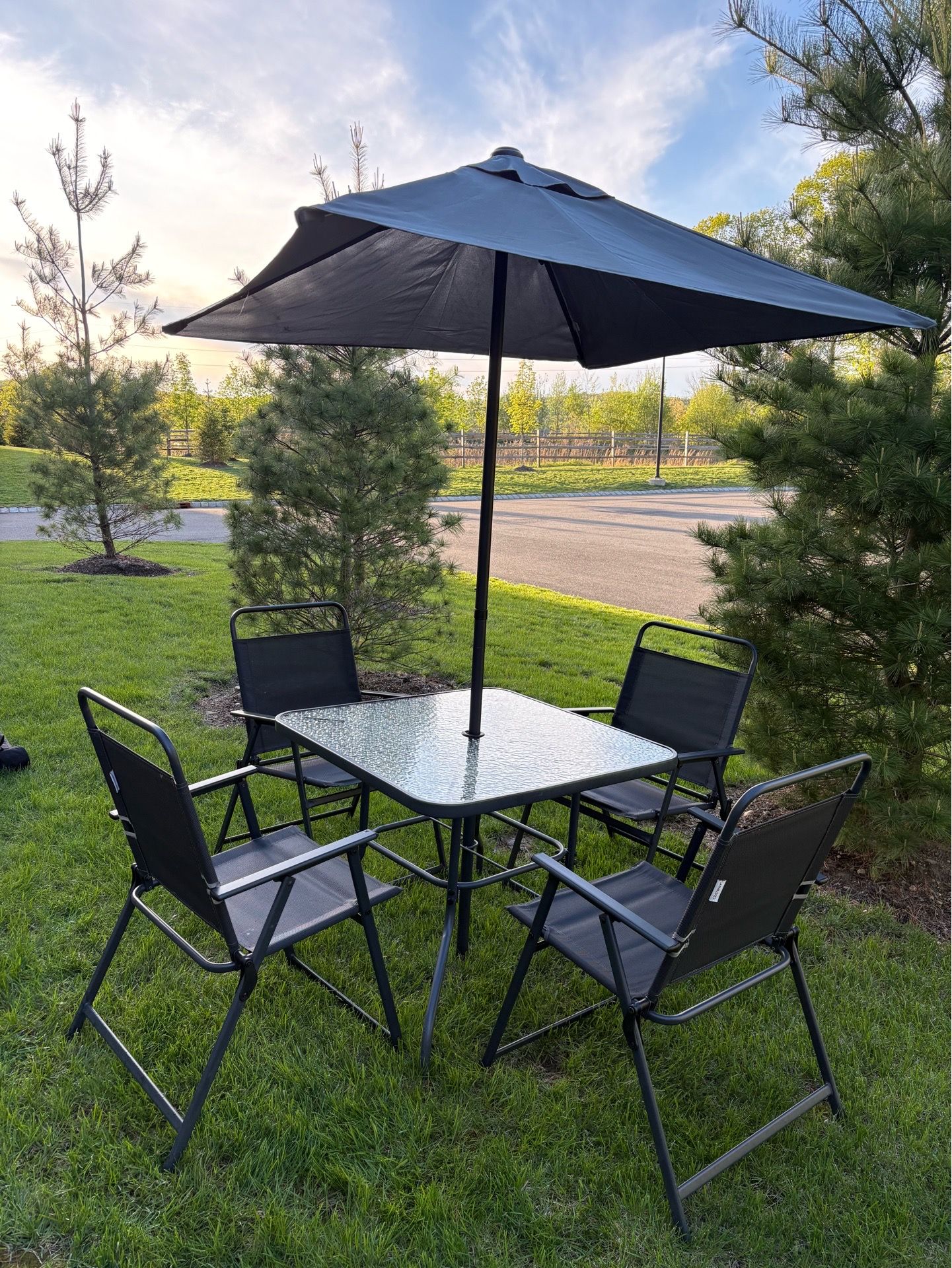 6 Piece Outdoor Patio Dining Set with Folding Sling Chairs