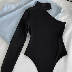 [Bodycon One-Shoulder Jumpsuit] Women's Solid Color Fashionable and Comfortable Bodycon One-Shoulder Long-Sleeve Jumpsuit for All Seasons, a Versatile