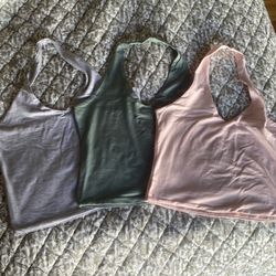 Cotton:On 3 Halter Tops, Grey, Green, Pink, Size Large