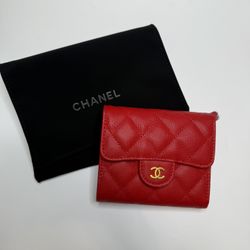 Chanel Small Classic Quilted Wallet Red Caviar Gold Hardware 