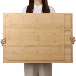 30X21 Inch Oversized Bamboo Cutting Board, Stove Lid, Sink Cover, Noodle Board, with Detachable Legs and Detachable Anti-Slip Front Edge, Suitable F