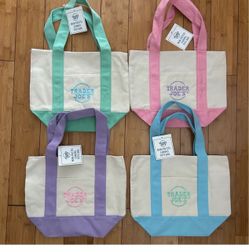 Trader Joe's Mini Pastel Canvas Tote Bags – Set of 4