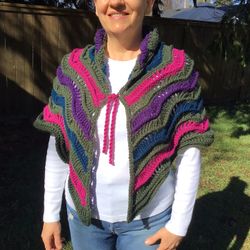 Lacy Hand Crocheted Shawl, Outlander Shawl, Outlander Capelet, Women’s Shawl, Green Shawl, Multicolored Shawl, Spring Shawl