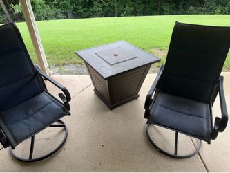 Patio set - 2 chairs and fire pit with propane tank