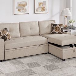 Brand New Sectional Sofa Storage Sleeper (beige)
