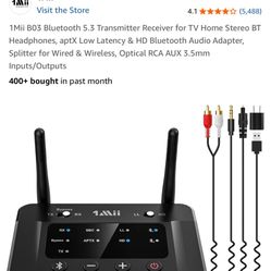 1Mii B03 Bluetooth 5.3 Transmitter Receiver for TV Home Stereo BT Headphones, aptX Low Latency & HD Bluetooth Audio Adapter, Splitter for Wired & Wire