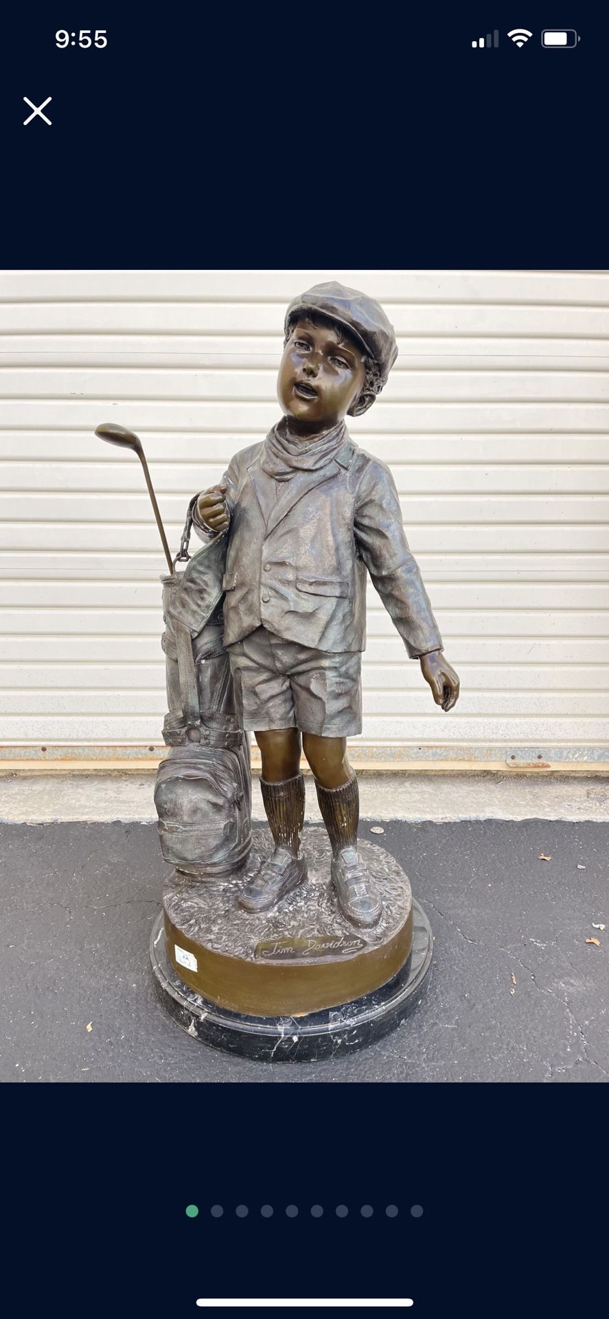 Jim Davidson Bronze Statue Sculpture Boy Golfer Golf Marble serpentine base