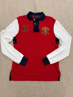 Polo Ralph Lauren Snow Polo Challenge Rugby Shirt Long Sleeve Red White Men’s M