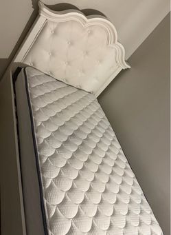 White Twin Bed Frame with Tufted Headboard
