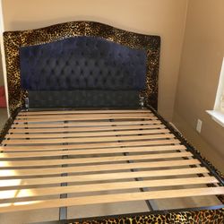 Full Size Animal Print Head Board And End Table. Make Up Table And Single Seat