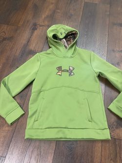 Boys green camo under armor hoodie sweater size 10/12 #4