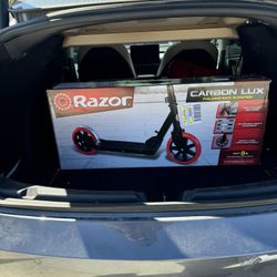 Razor Carbon Lux Kick Scooter - Red/Black, Spoked Large Wheels, Folding Scooter for up to 220 lbs